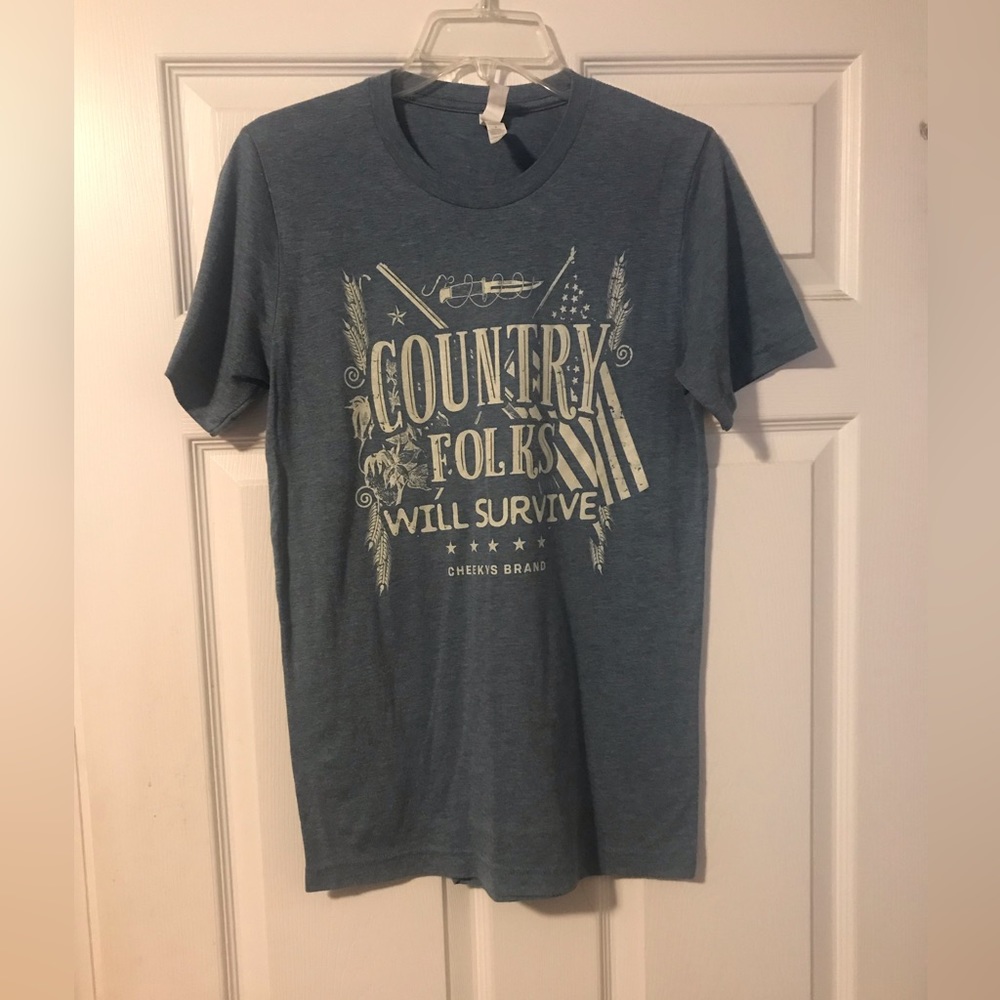 Country Folks Can Survive Short Sleeve T-Shirt Blue Womens Small